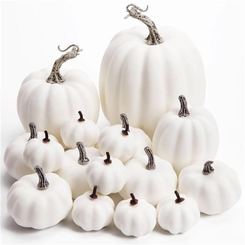 DomeStar 16PCS Artificial White Pumpkins, Assorted Sizes Fake Faux Rustic